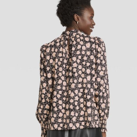 Who What Wear Floral Gardenia Garden Blouse Black Cream Print Women’s Size M NWT - Picture 2 of 11